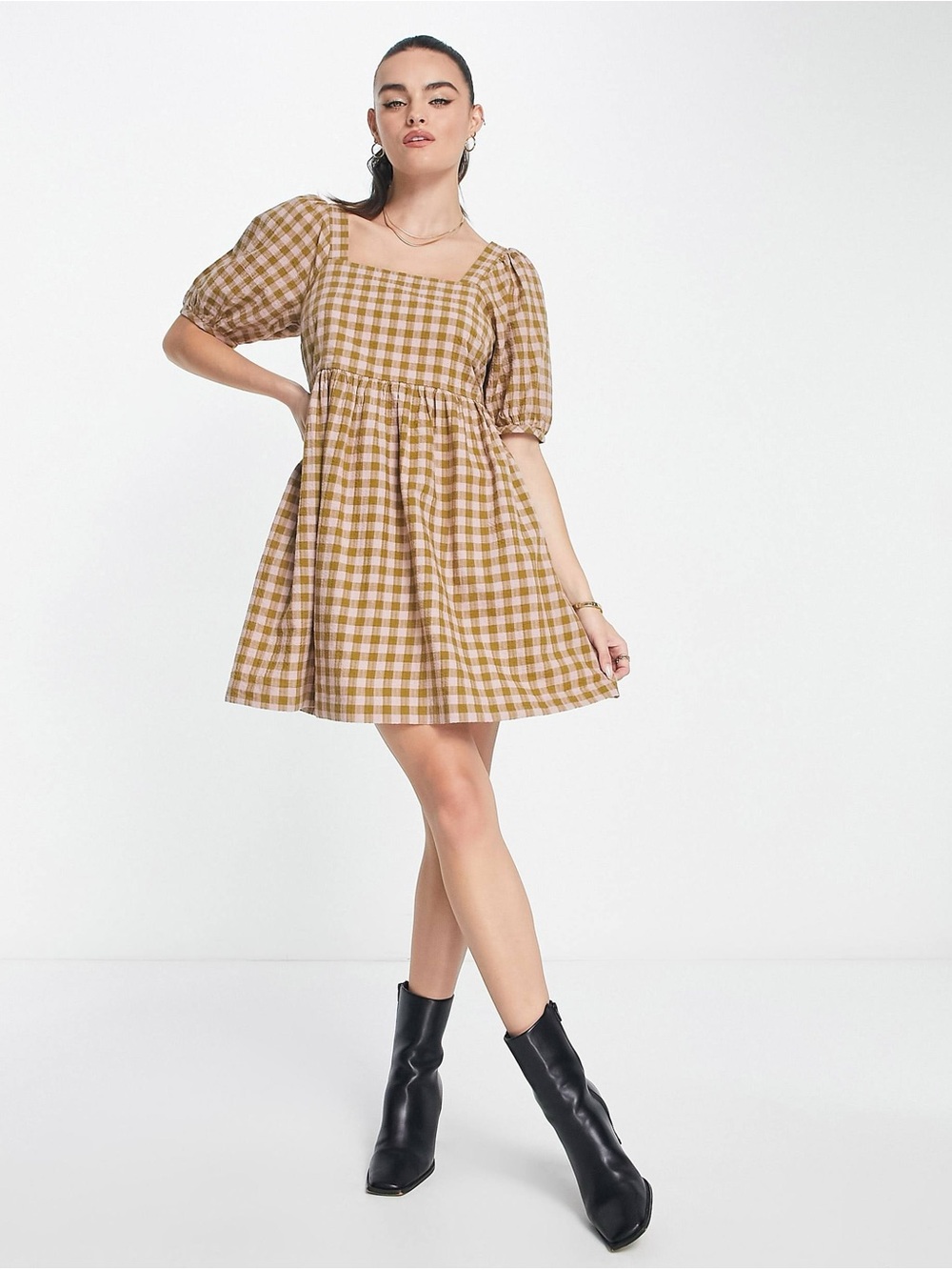 Madewell Square-Neck Puff-Sleeve Mini Dress, Small
